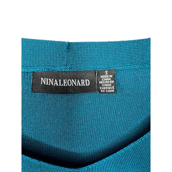 Nina Leonard Womens Long Sleeve Mixed Media Dress Teal Multi Size Small - Picture 4 of 15
